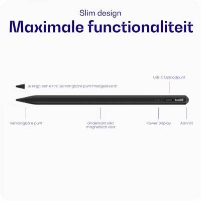 Buddi Wave Active Stylus Pen for iPad - Μαγνητική Ψηφιακή Γραφίδα Αφής με Palm Rejection για iPad - Black - 5 Έτη Εγγύηση (8719246449628)