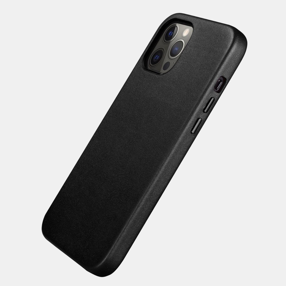 iCarer Real Leather Case with MagSafe - Δερμάτινη Θήκη MagSafe με Μεταλλικό Πλαίσιο Κάμερας - Apple iPhone 12 Pro Max - Black (WMI1217-BK)