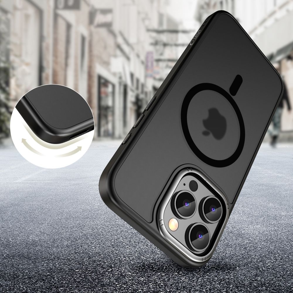 Σκληρή Ημιδιάφανη Θήκη MagSafe με Μεταλλικό Πλαίσιο Κάμερας - Apple iPhone 16 Pro - Tech-Protect MagEdge - Matte Black / Gunmetal (5906302311194)