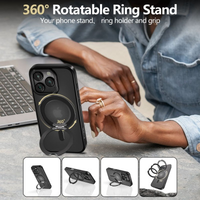 Θήκη Apple iPhone 16 Pro - Tech-Protect MagRing Σκληρή Ημιδιάφανη με MagSafe & KickStand - Matte Black (5906302311569)