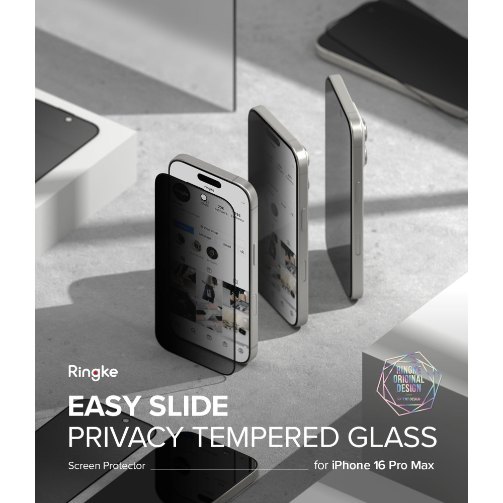 Αντιχαρακτικό Γυαλί Προστασίας Apple iPhone 16 Pro Max - Ringke Easy Slide Privacy Tempered Glass FullFace Απορρήτου Οθόνης - 2 Τεμάχια - Black (8809961789724)