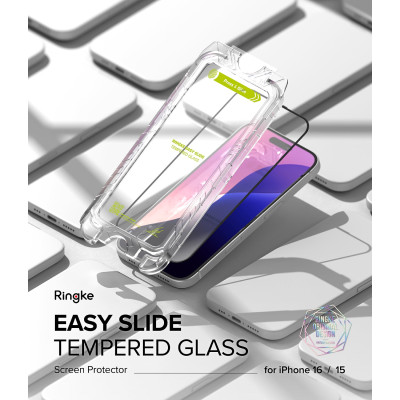 Αντιχαρακτικό Γυαλί Προστασίας Apple iPhone 16 / 15 - Ringke Easy Slide Tempered Glass FullFace Οθόνης - 2 Τεμάχια - Black (8800274960664)