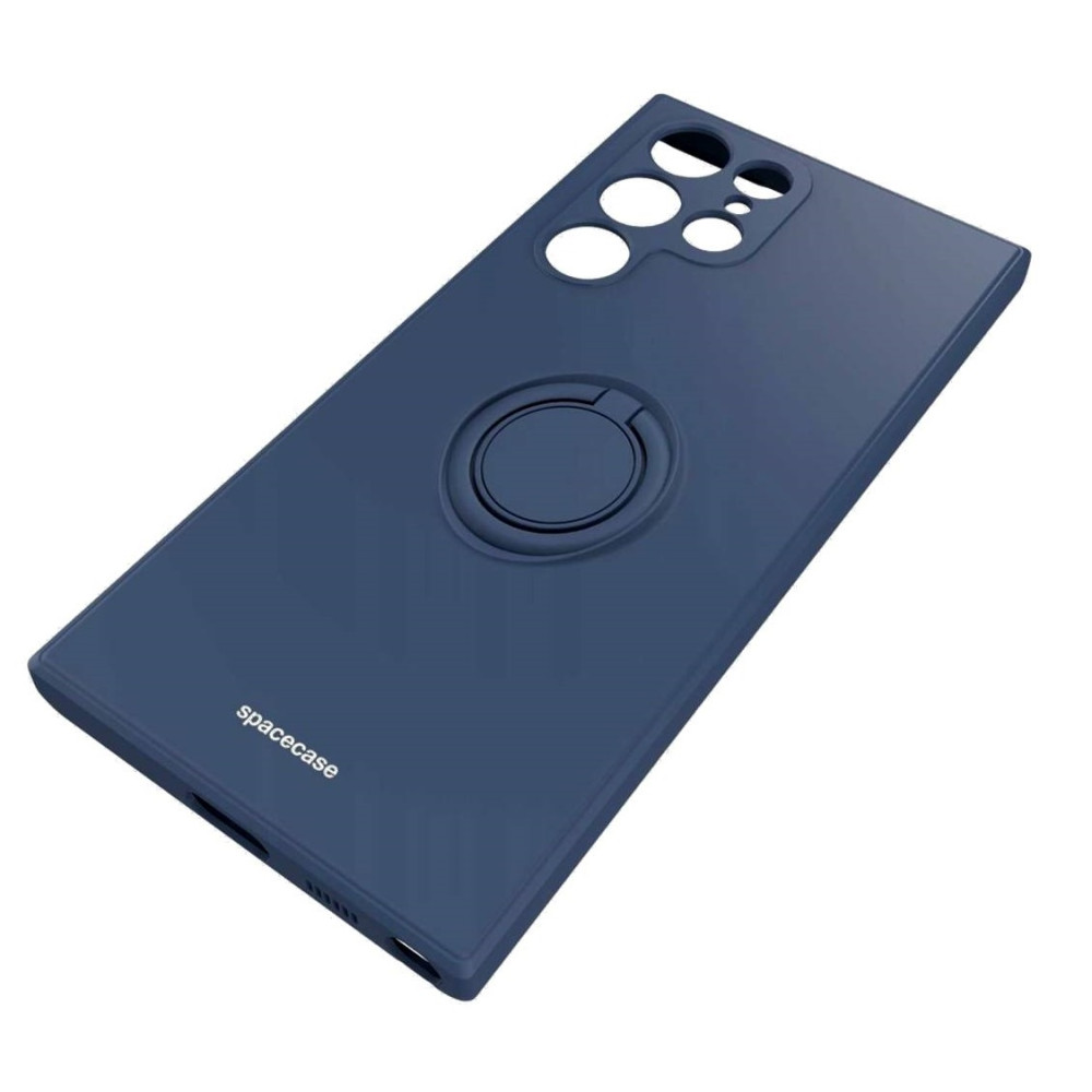 Θήκη Samsung Galaxy S22 Ultra 5G - Spacecase Silicone Ring Σιλικόνης με Μεταλλικό Μαγνητικό Ring Holder - Blue (5905719014223)