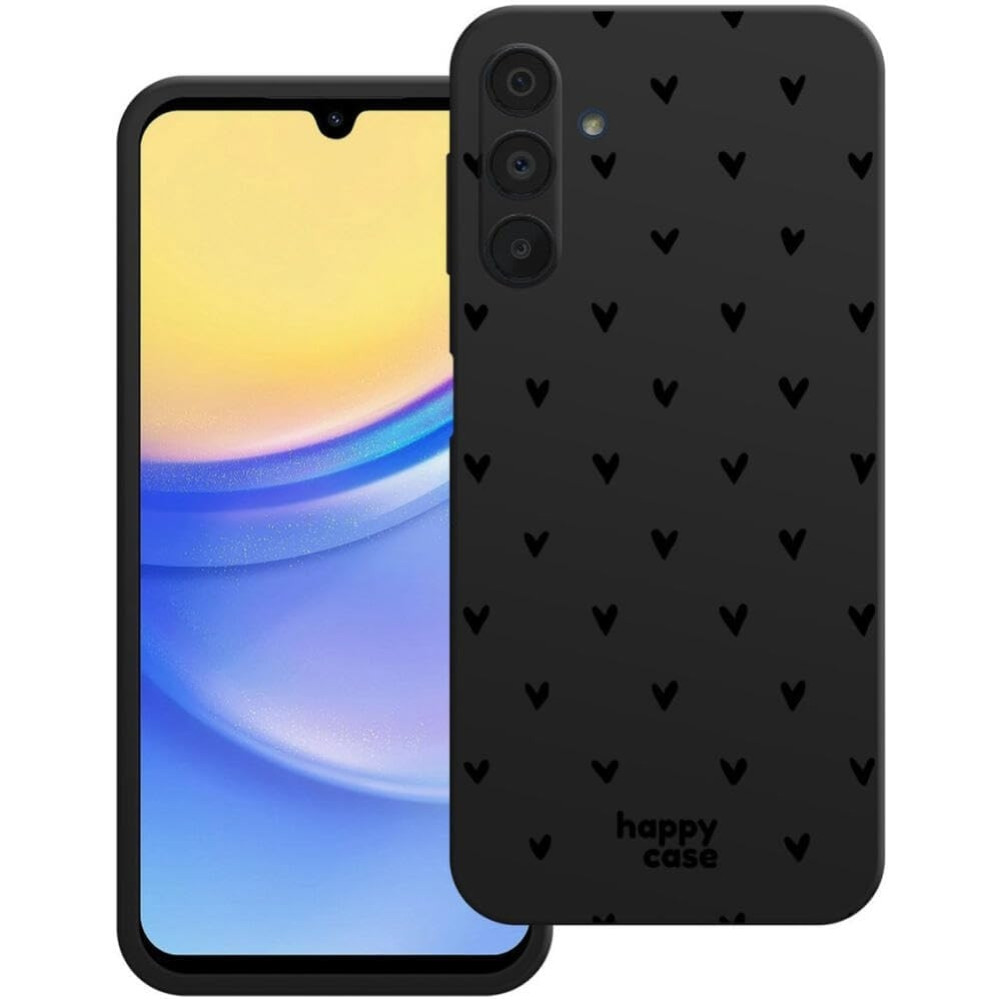 Θήκη Samsung Galaxy A15 - HappyCase Σιλικόνης - Hearts Black Print (8719246446542)