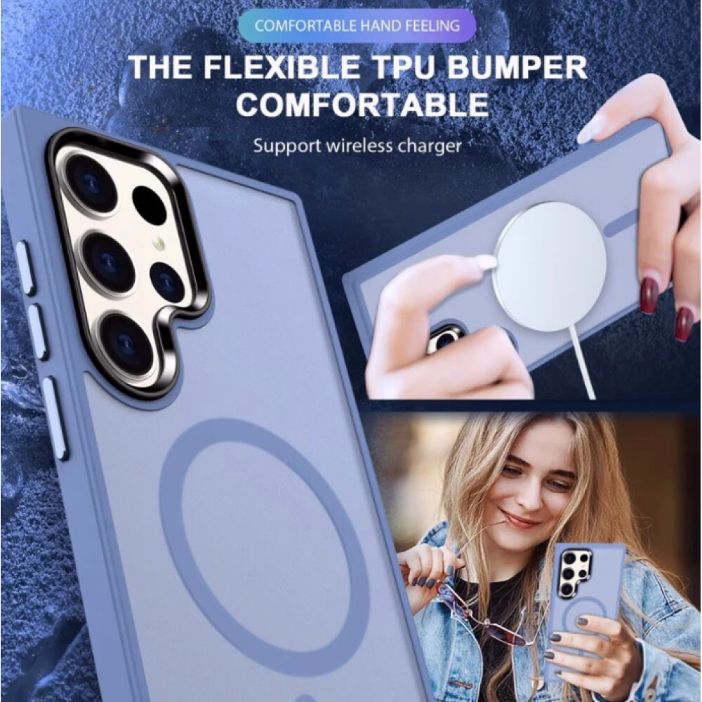 Θήκη Samsung Galaxy S24 Ultra - HappyCase Ημιδιάφανη Σκληρή με MagSafe - Matte Blue (8719246436307)