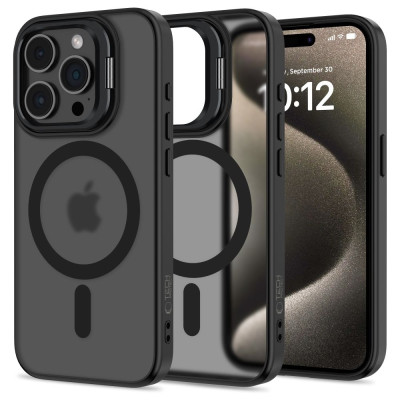 Θήκη Apple iPhone 15 Pro - Tech-Protect MagStand Σκληρή Ημιδιάφανη με MagSafe & KickStand - Matte Black (5906302312528)
