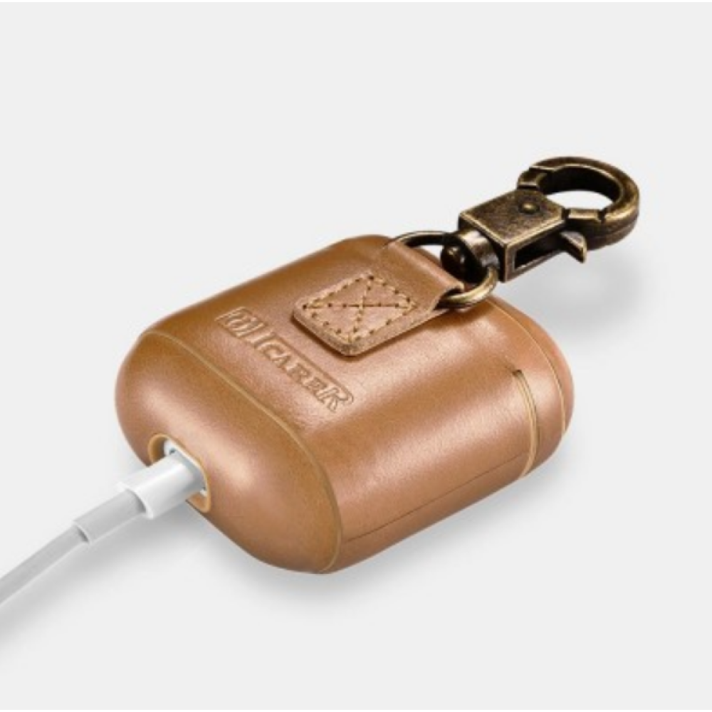 Θήκη Apple AirPods 2nd Gen / 1st Gen - iCarer Vintage Δερμάτινη με Γάντζο - Light Brown (IAP032-GG)