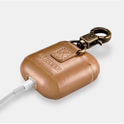 Θήκη Apple AirPods 2nd Gen / 1st Gen - iCarer Vintage Δερμάτινη με Γάντζο - Light Brown (IAP032-GG)