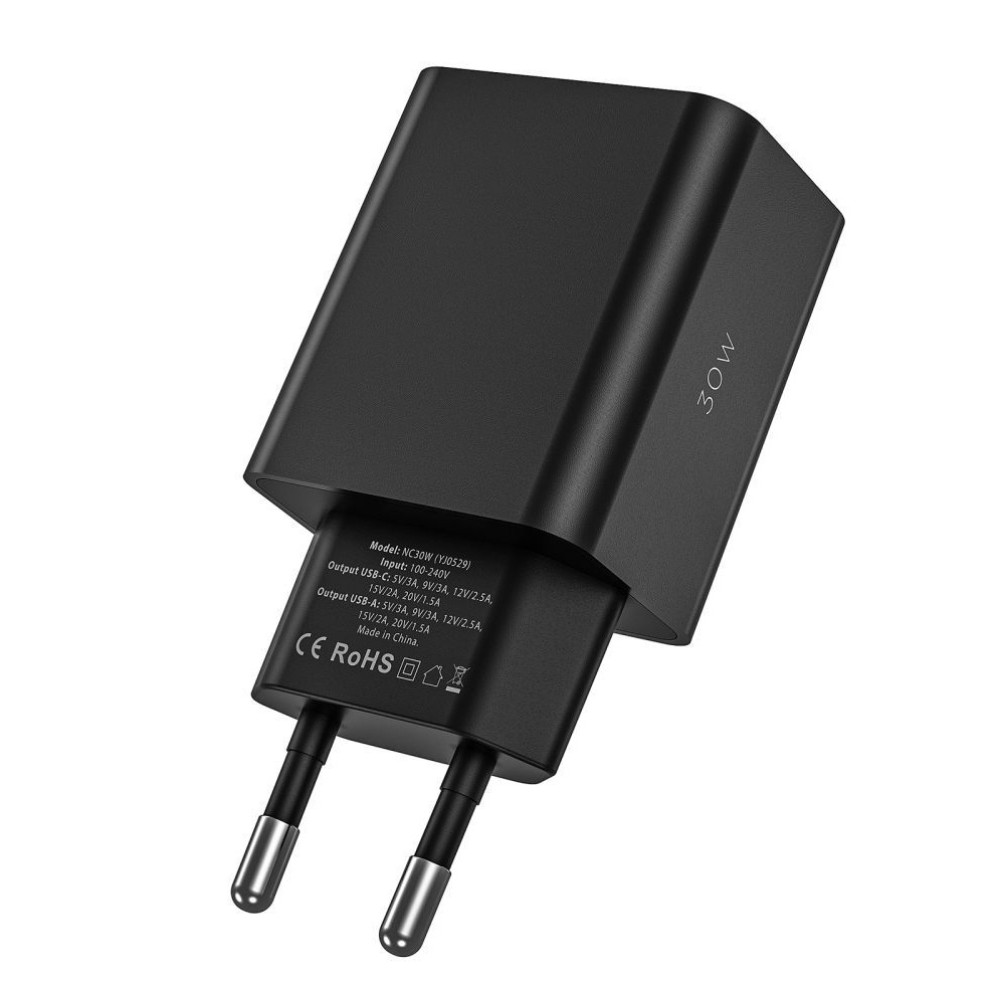 Tech-Protect NC30W - Ταχυφορτιστής Ταξιδιού / Αντάπτορας με 1 x USB-A / 1 x Type-C - 30W - Black (9490713935187)