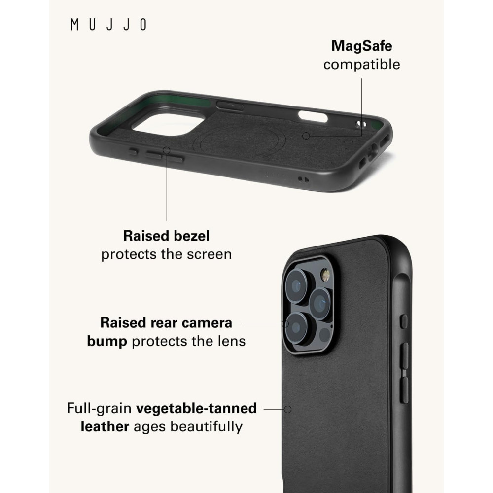 Θήκη Apple iPhone 16 Pro Max - MUJJO Shield Case Ανθεκτική Δερμάτινη με MagSafe - Black (MUJJO-CL-057-BK)