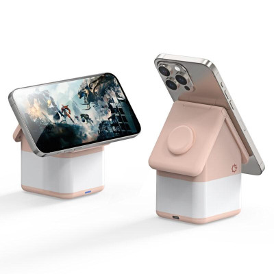 Duzzona W20 4-in-1 Magnetic Wireless Charger - Μαγνητική Βάση Ασύρματης Φόρτισης MagSafe για Apple iPhone / AirPods / Apple Watch με Φωτάκι Νυκτός - 15W - Pink (6934913005132)