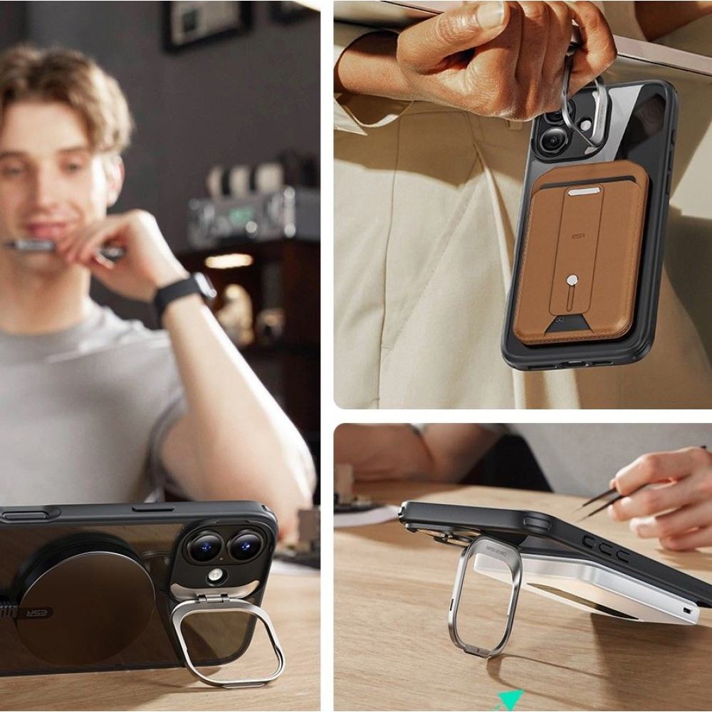 Θήκη & Αντιχαρακτικό Γυαλί Προστασίας Apple iPhone 16 - ESR Classic Hybrid HaloLock with Stash Stand Σετ Ανθεκτική MagSafe & Tempered Glass Οθόνης με KickStand - Clear / Black (4894240243640)