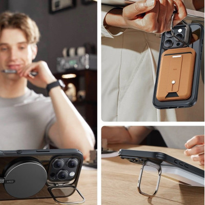 Θήκη & Αντιχαρακτικό Γυαλί Προστασίας Apple iPhone 16 Pro - ESR Classic Hybrid HaloLock with Stash Stand Σετ Ανθεκτική MagSafe & Tempered Glass Οθόνης με KickStand - Clear / Black (4894240243824)