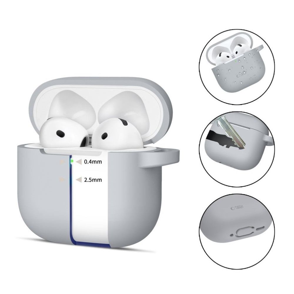 Θήκη Apple AirPods 4th Gen - Tech-Protect Silicone Hook Σιλικόνης - Crayon Grey (5906302370061)