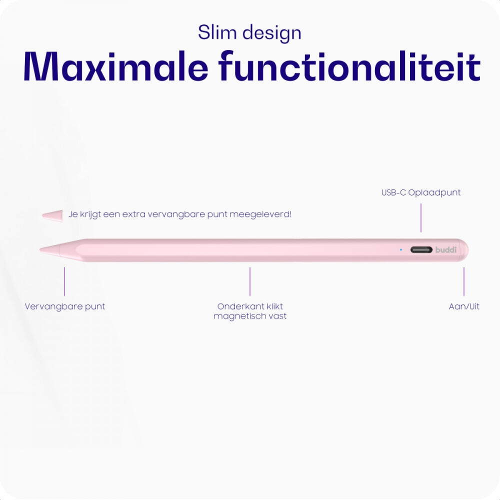 Γραφίδα Buddi Flow Universal Active Stylus Pen Μαγνητική Ψηφιακή Αφής για Smartphone / Tablet 5 Έτη Εγγύηση - Pink (8719246459573)