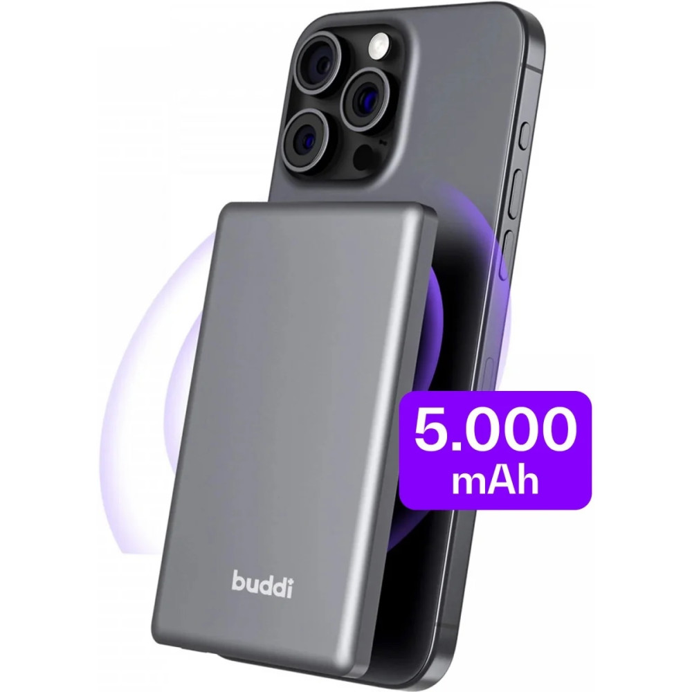 PowerBank Buddi Connect με Ασύρματη Φόρτιση MagSafe 15W & 1 x Type-C 20W 5.000mAh 5 Έτη Εγγύηση - Black (8719246451836)