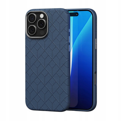 Θήκη iPhone 16 Pro Max Spacecase Classy Mag Σκληρή από Οικολογικό Δέρμα με MagSafe - Dark Blue (5905719112134)