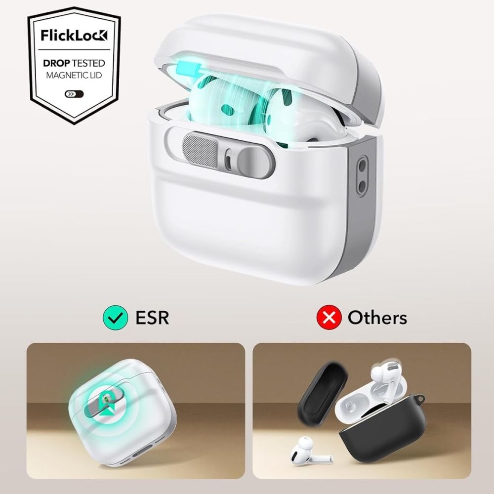 Θήκη AirPods 4th Gen ESR Pulse FlickLock Case HaloLock με MagSafe & Λουράκι Χειρός - White (4894240217726)