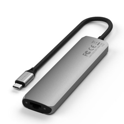 Αντάπτορας Satechi 7in1 USB-C Slim Multiport Adapter Type-C (male) σε 1 x Type-C 100W / 2 x USB-A 3.2 10Gbps / 1 x HDMI 4K 60Hz / 1 x Ethernet 1 Gigabit / 1 x SD / 1 x MicroSD - Space Grey (ST-P7SM)