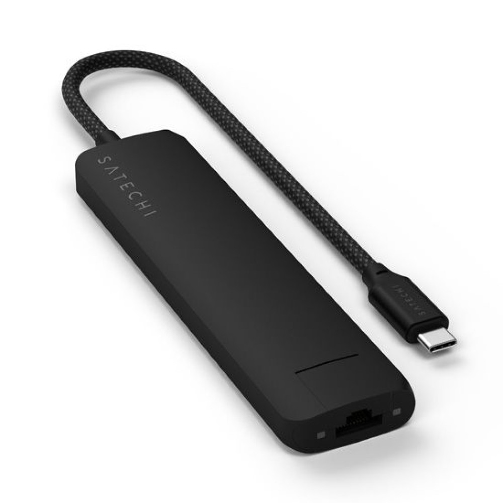 Αντάπτορας Satechi 7in1 USB-C Slim Multiport Adapter Type-C (male) σε 1 x Type-C 100W / 2 x USB-A 3.2 10Gbps / 1 x HDMI 4K 60Hz / 1 x Ethernet 1 Gigabit / 1 x SD / 1 x MicroSD - Black (ST-P7SK)