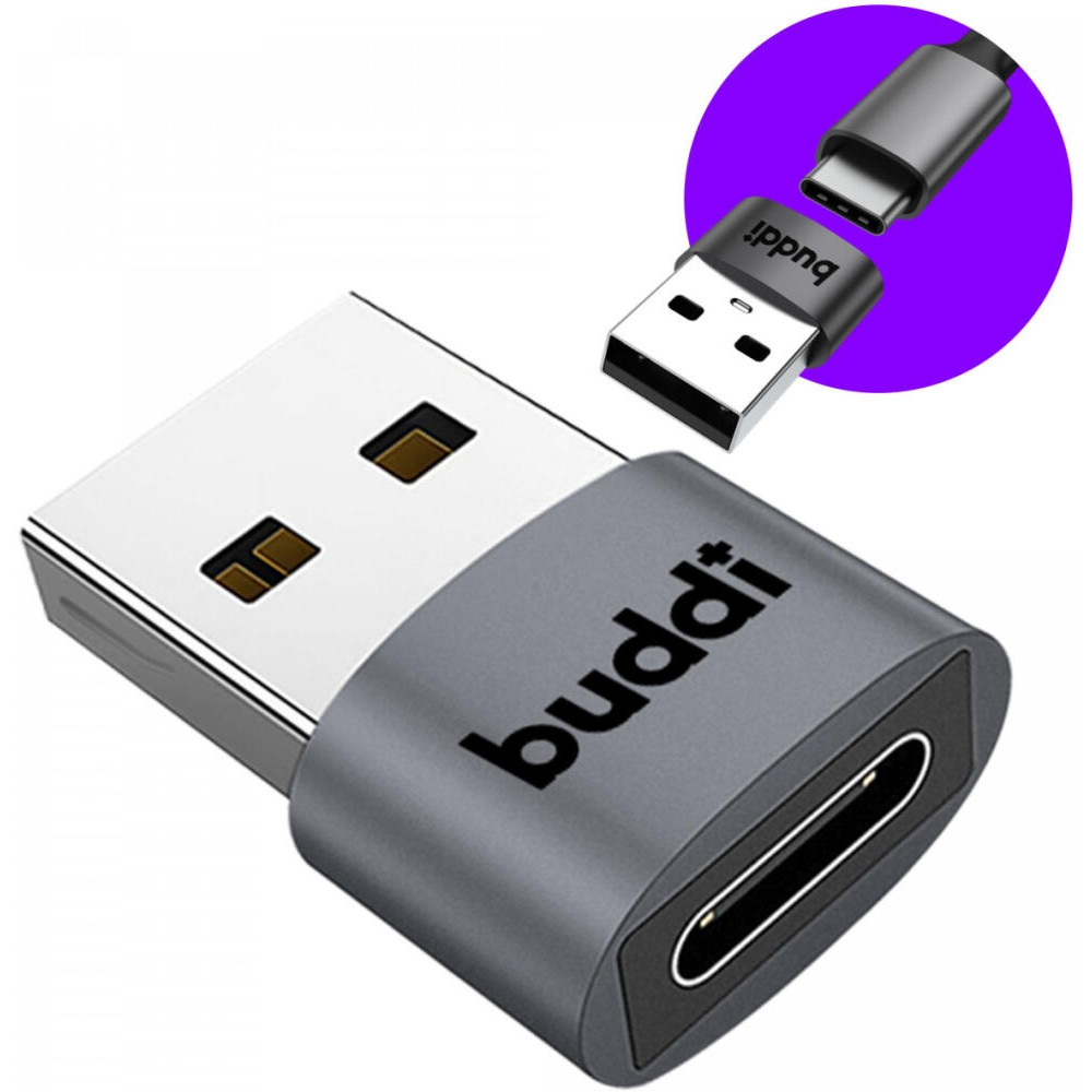 Αντάπτορας Buddi Ease USB-A (Male) σε Type-C (Female) 5 Έτη Εγγύηση - Grey (8719246459245)