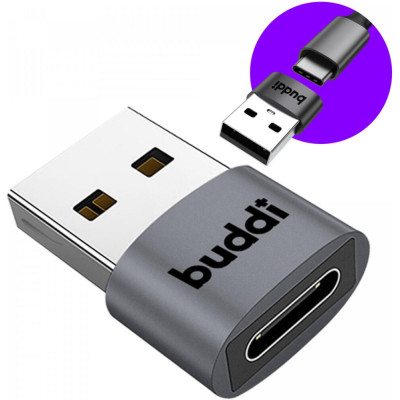 Αντάπτορας Buddi Ease USB-A (Male) σε Type-C (Female) 5 Έτη Εγγύηση - Grey (8719246459245)
