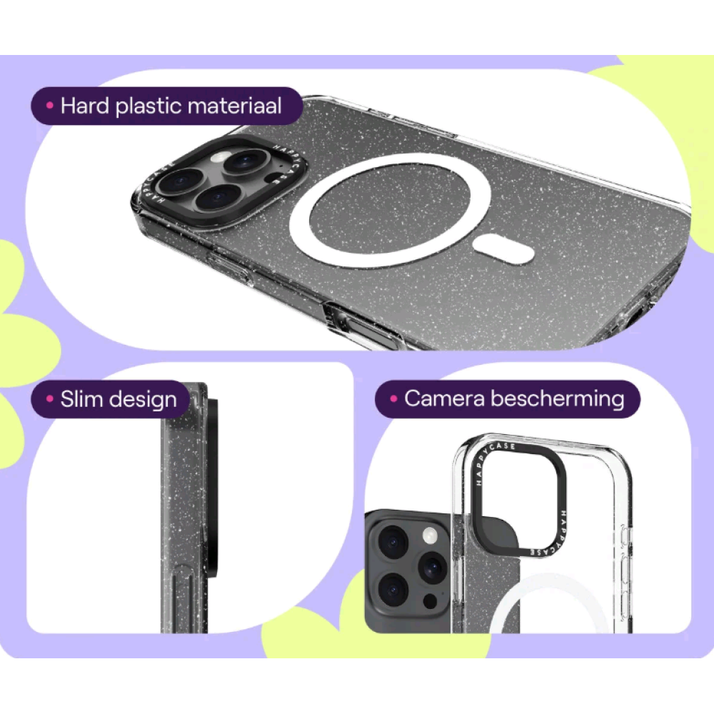 Θήκη iPhone 16 Pro Max HappyCase Joy Διάφανη Σκληρή με MagSafe - Sparkle Glitter (8719246462511)