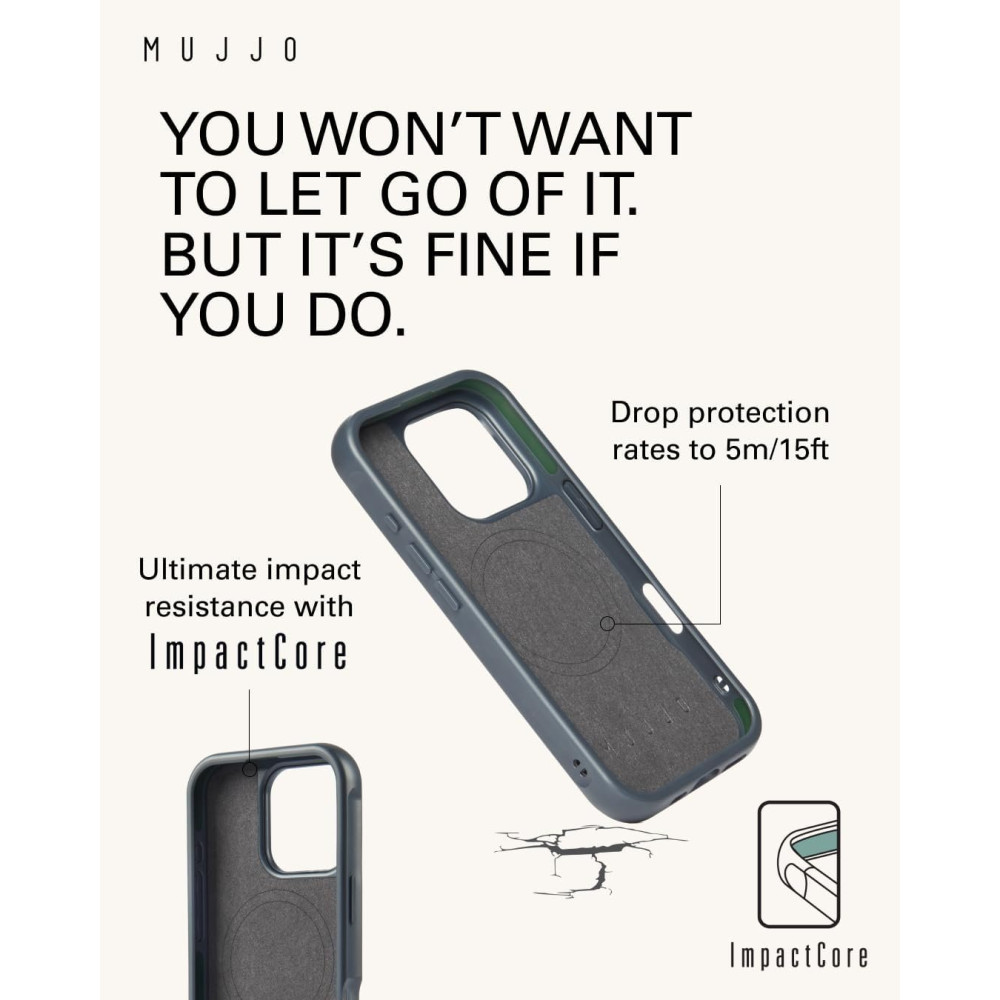 Θήκη iPhone 16 Pro Max MUJJO Shield Case Ανθεκτική Δερμάτινη με MagSafe - Steel Blue (MUJJO-CL-057-SB)