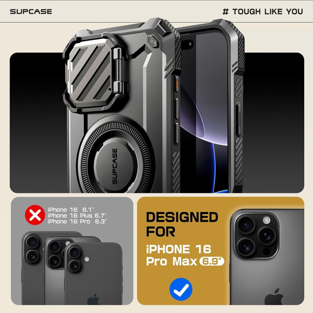 Θήκη iPhone 16 Pro Max Supcase Unicorn Beetle XT Mag Ανθεκτική MagSafe με Μεταλλικό Κάλυμμα για την Κάμερα - Black (843439150768)