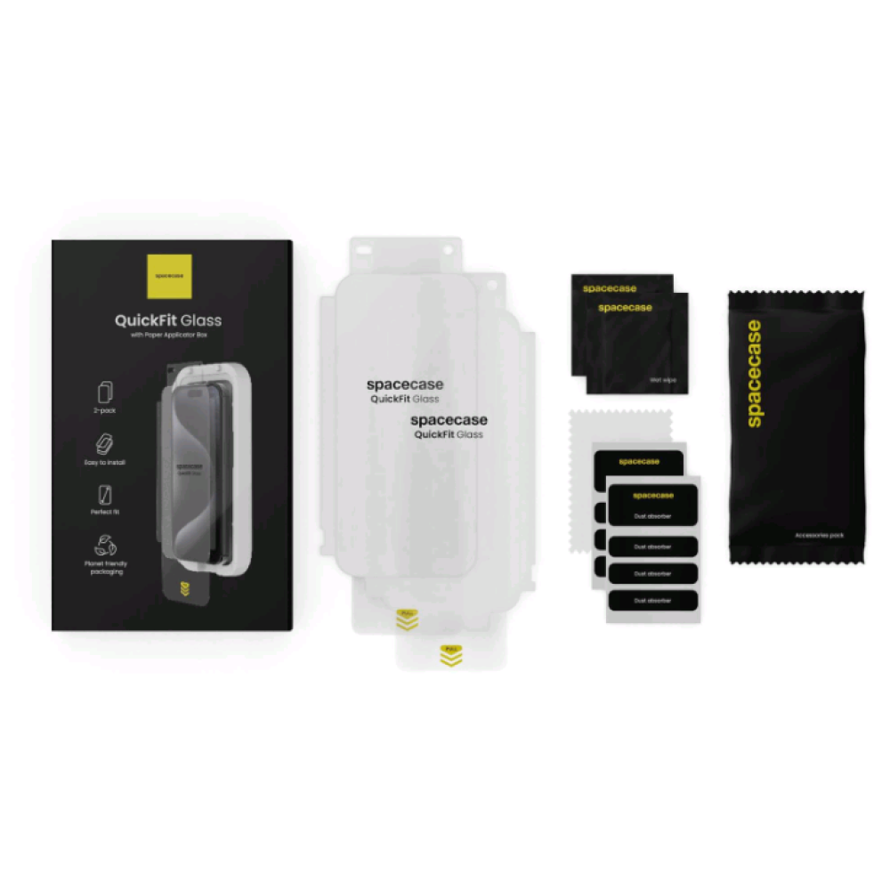 Tempered Glass iPhone 14 Pro Spacecase QuickFit Glass Αντιχαρακτικό Γυαλί Προστασίας Οθόνης με Απλικατέρ QuickFit 2 Τεμάχια - Clear (5905719112806)