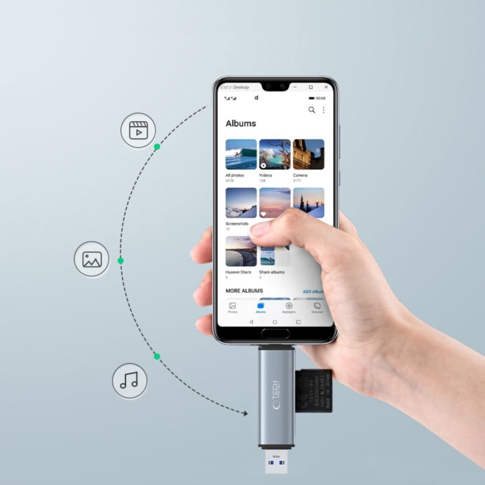 Card Reader Tech-Protect Ultraboost USB-A / Type-C Αναγνώστης Καρτών SD & MicroSD με Λουράκι Χειρός - Grey (9490713934685)