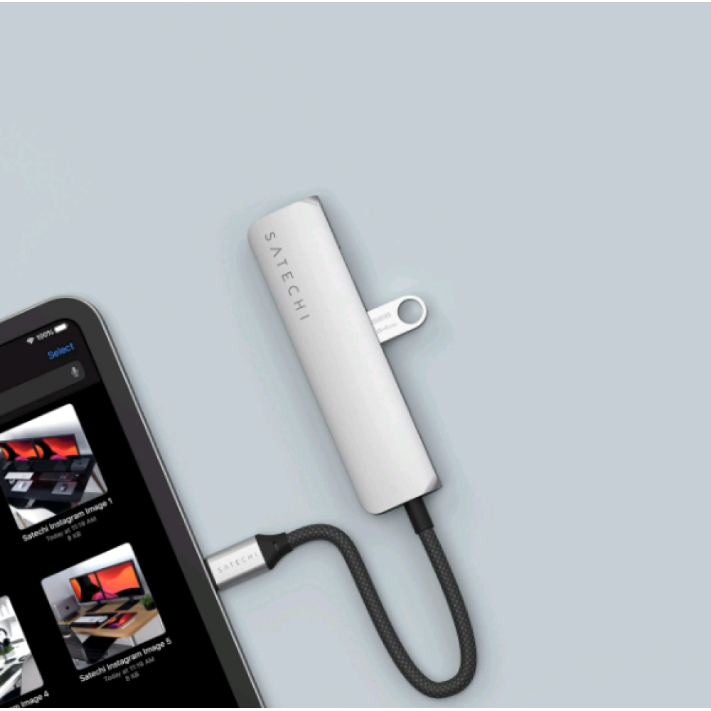 Αντάπτορας Satechi 4in1 USB-C Slim Multiport 4K Adapter Type-C (male) σε 2 x USB-A 10Gbps 1 x Type-C 85W 1 x HDMI 4K - Silver (ST-P4SS)