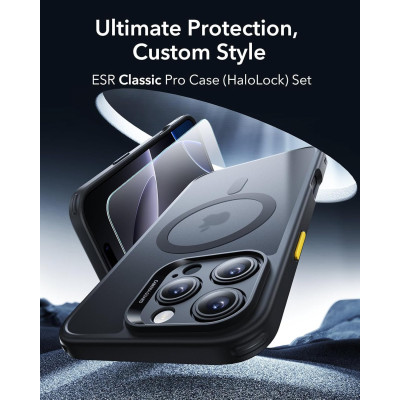 Θήκη & Tempered Glass iPhone 16 Pro Max ESR Classic Pro Set Ανθεκτική με MagSafe / Εναλλάξιμα Κουμπιά & Αντιχαρακτικό Γυαλί Προστασίας Οθόνης - Frosted Black (4894240221853)