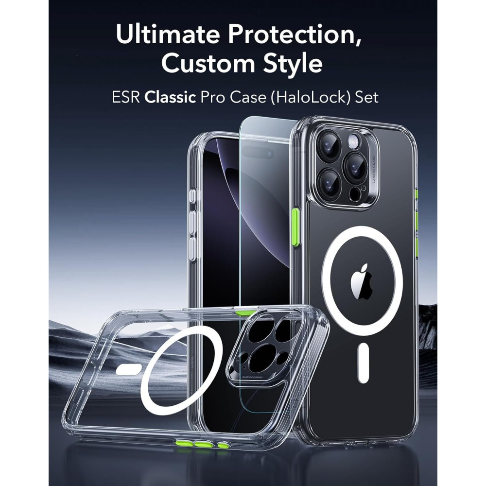 Θήκη & Tempered Glass iPhone 16 Pro Max ESR Classic Pro Set Ανθεκτική με MagSafe / Εναλλάξιμα Κουμπιά & Αντιχαρακτικό Γυαλί Προστασίας Οθόνης - Clear (4894240221839)