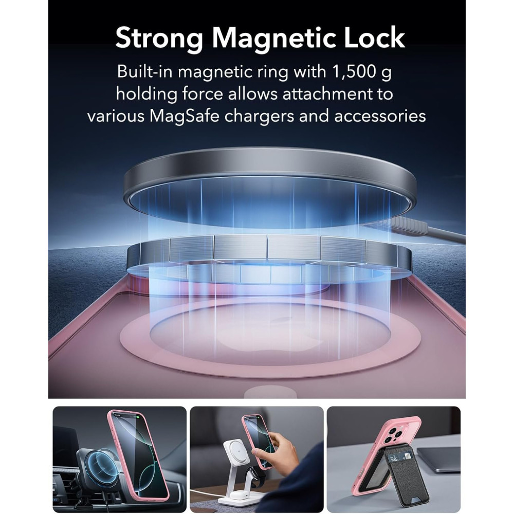 Θήκη & Tempered Glass iPhone 16 Pro Max ESR Classic Pro Set Ανθεκτική με MagSafe / Εναλλάξιμα Κουμπιά & Αντιχαρακτικό Γυαλί Προστασίας Οθόνης - Frosted Pink (4894240230114)