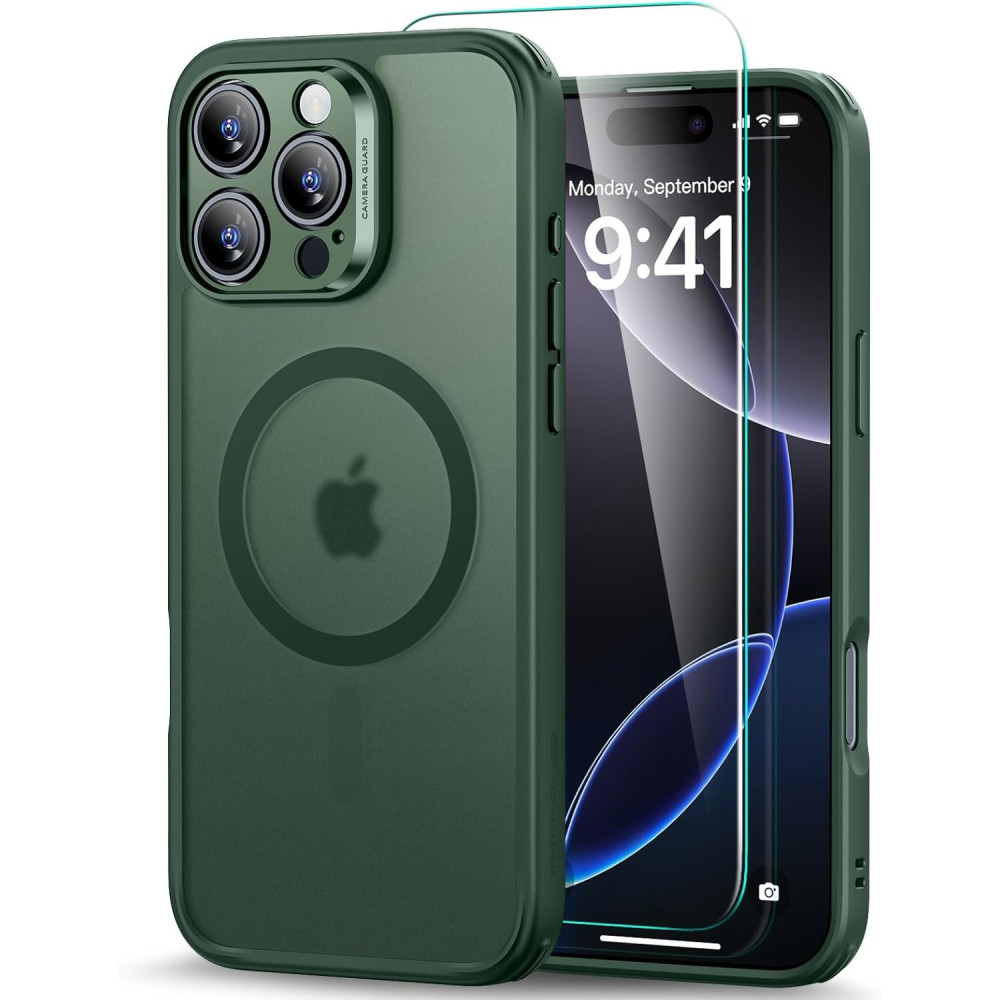Θήκη & Tempered Glass iPhone 16 Pro ESR Classic Pro Set Ανθεκτική με MagSafe / Εναλλάξιμα Κουμπιά & Αντιχαρακτικό Γυαλί Προστασίας Οθόνης - Frosted Green (4894240230077)