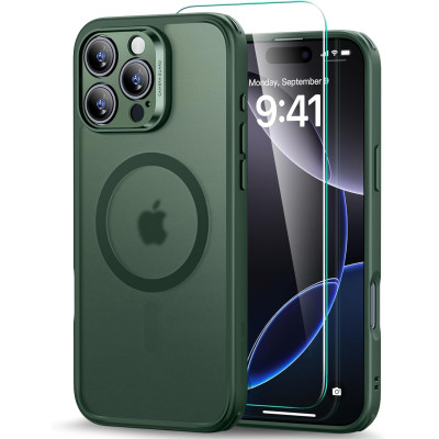Θήκη & Tempered Glass iPhone 16 Pro ESR Classic Pro Set Ανθεκτική με MagSafe / Εναλλάξιμα Κουμπιά & Αντιχαρακτικό Γυαλί Προστασίας Οθόνης - Frosted Green (4894240230077)