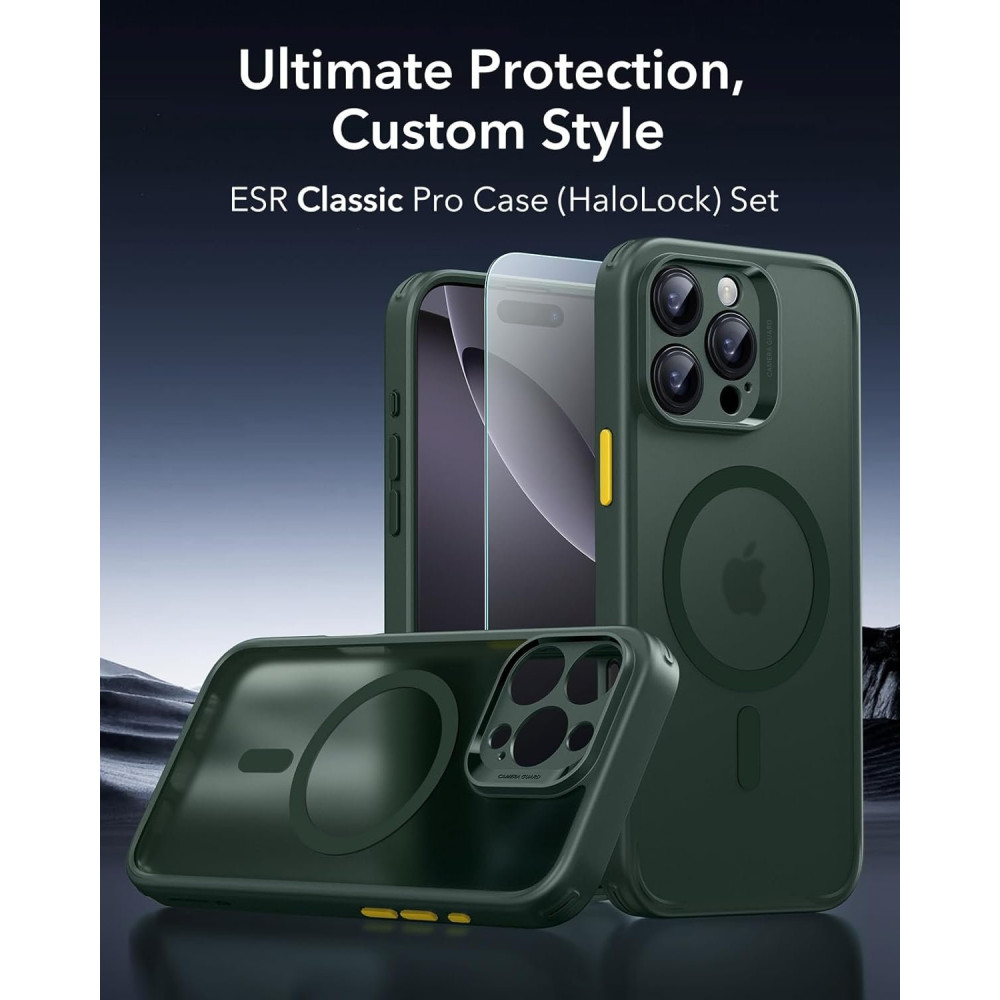 Θήκη & Tempered Glass iPhone 16 Pro ESR Classic Pro Set Ανθεκτική με MagSafe / Εναλλάξιμα Κουμπιά & Αντιχαρακτικό Γυαλί Προστασίας Οθόνης - Frosted Green (4894240230077)