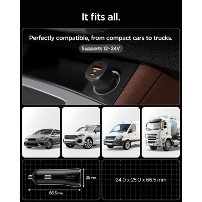 Φορτιστής Αυτοκινήτου Spigen EV482 ArcStation Essential Car Charger με 1 x Type-C / 1 x USB-A 48W - Black (ACP08447)