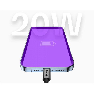 Καλώδιο Buddi Flex Φόρτισης & Μεταφοράς Δεδομένων Type-C σε Lightning 200cm 20W 5 Έτη Εγγύηση - Black (8719246446085)