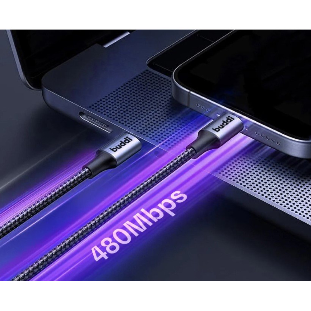 Καλώδιο Buddi Flex Φόρτισης & Μεταφοράς Δεδομένων Type-C σε Lightning 200cm 20W 5 Έτη Εγγύηση - Black (8719246446085)