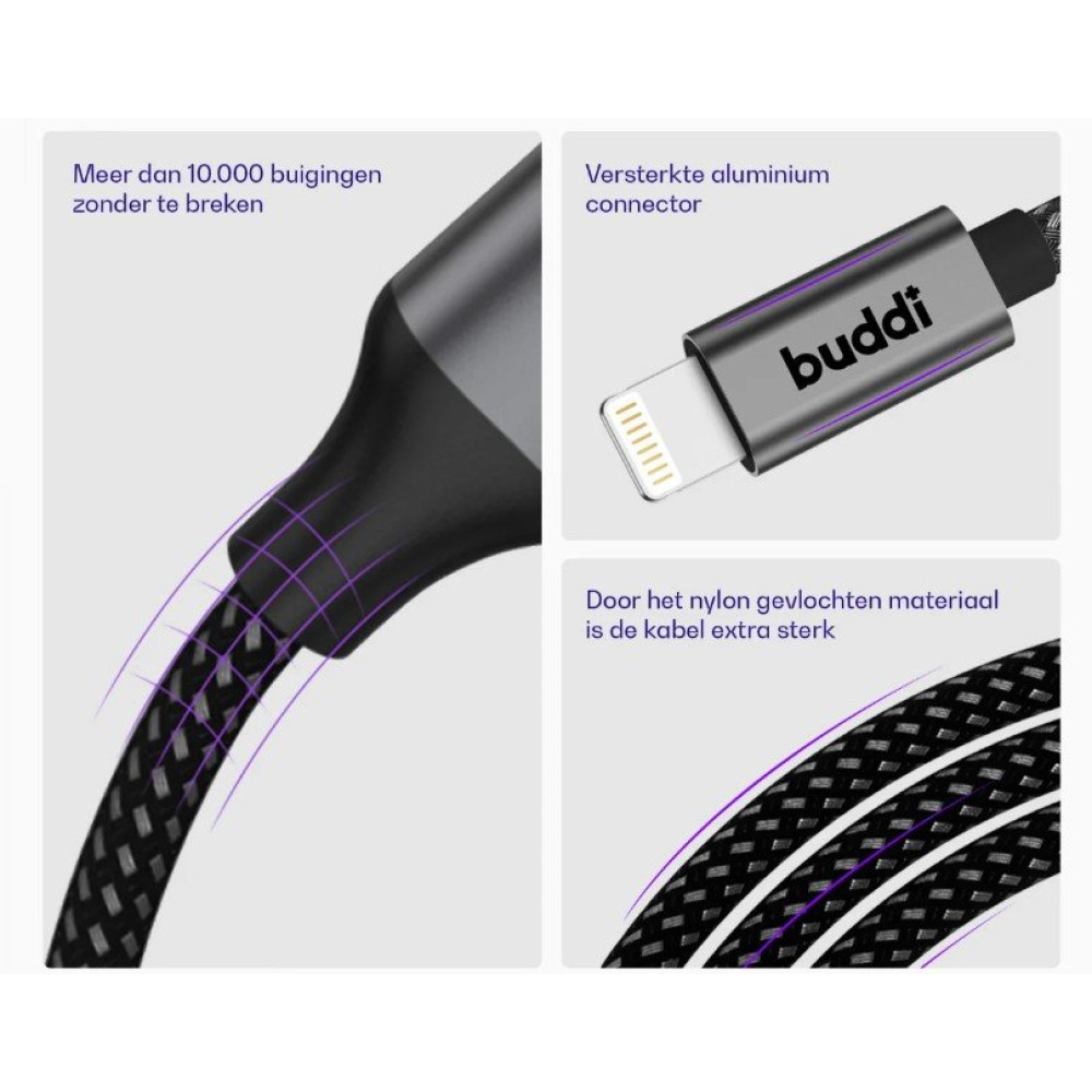 Καλώδιο Buddi Flex Φόρτισης & Μεταφοράς Δεδομένων Type-C σε Lightning 100cm 20W 5 Έτη Εγγύηση - Black (8719246446078)