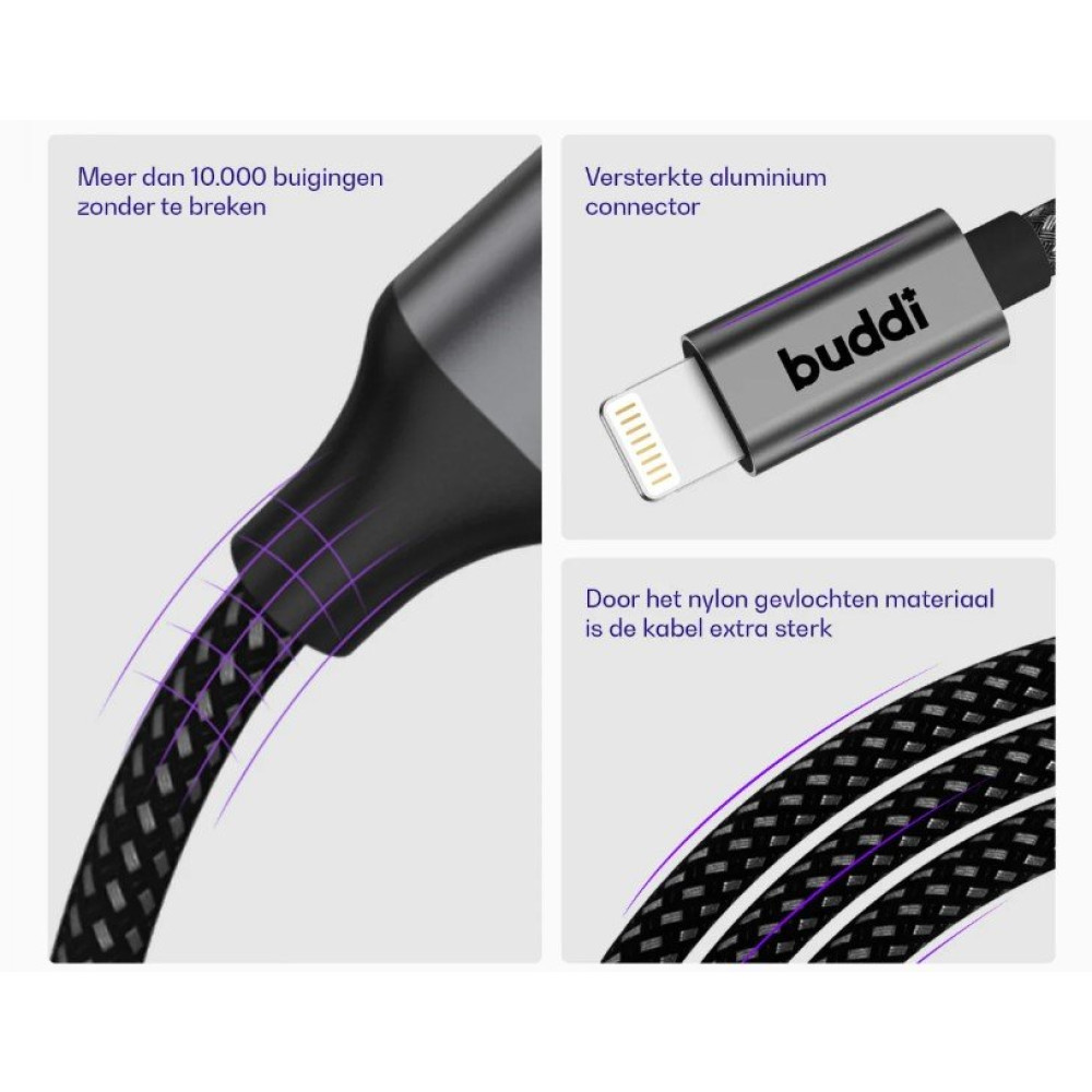 Καλώδιο Buddi Flex Φόρτισης & Μεταφοράς Δεδομένων Type-C σε Lightning 30cm 20W 5 Έτη Εγγύηση - Black (8719246446061)