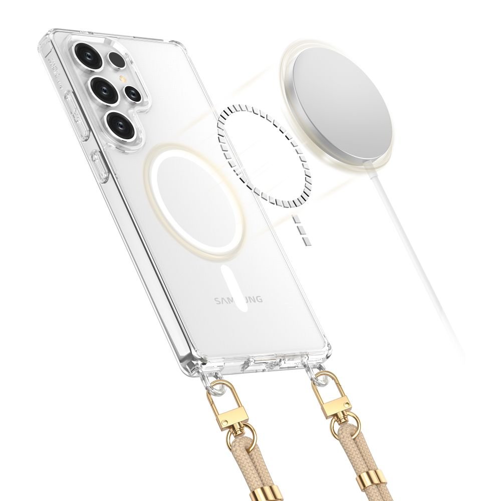 Θήκη Samsung Galaxy S25 Ultra Tech-Protect FlexAir Chain Σκληρή Διάφανη με MagSafe & 2 x Αποσπώμενα Λουράκια Λαιμού - Black / Taupe (5906302360031)