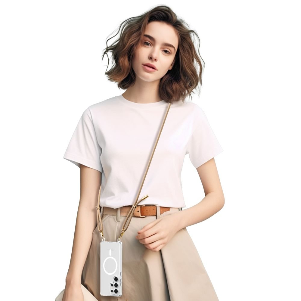 Θήκη Samsung Galaxy S25 Ultra Tech-Protect FlexAir Chain Σκληρή Διάφανη με MagSafe & 2 x Αποσπώμενα Λουράκια Λαιμού - Black / Taupe (5906302360031)