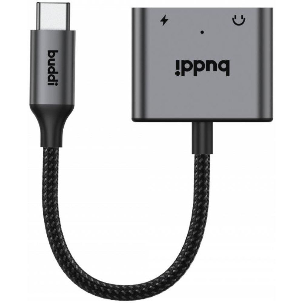 Αντάπτορας Buddi Ease Type-C (Male) σε 1 x 3.5mm Jack Aux (Female) / 1 x Type-C (Female) 60W 5 Έτη Εγγύηση - Grey (8719246459290)