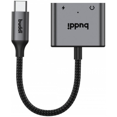 Αντάπτορας Buddi Ease Type-C (Male) σε 1 x 3.5mm Jack Aux (Female) / 1 x Type-C (Female) 60W 5 Έτη Εγγύηση - Grey (8719246459290)