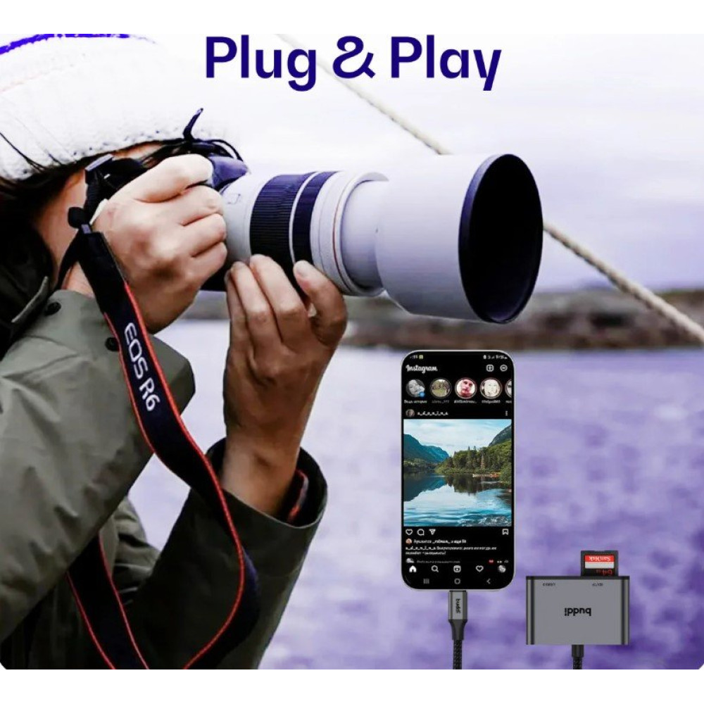 Αντάπτορας Buddi Ease Type-C (Male) σε 1 x USB-A (Female) / 1 x MicroSD / SD (Female) 5 Έτη Εγγύηση - Grey (8719246459351)