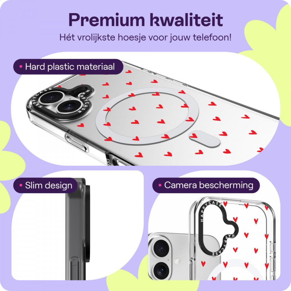 Θήκη iPhone 16 HappyCase Joy Διάφανη Σκληρή με MagSafe - Love Hearts (8719246462191)