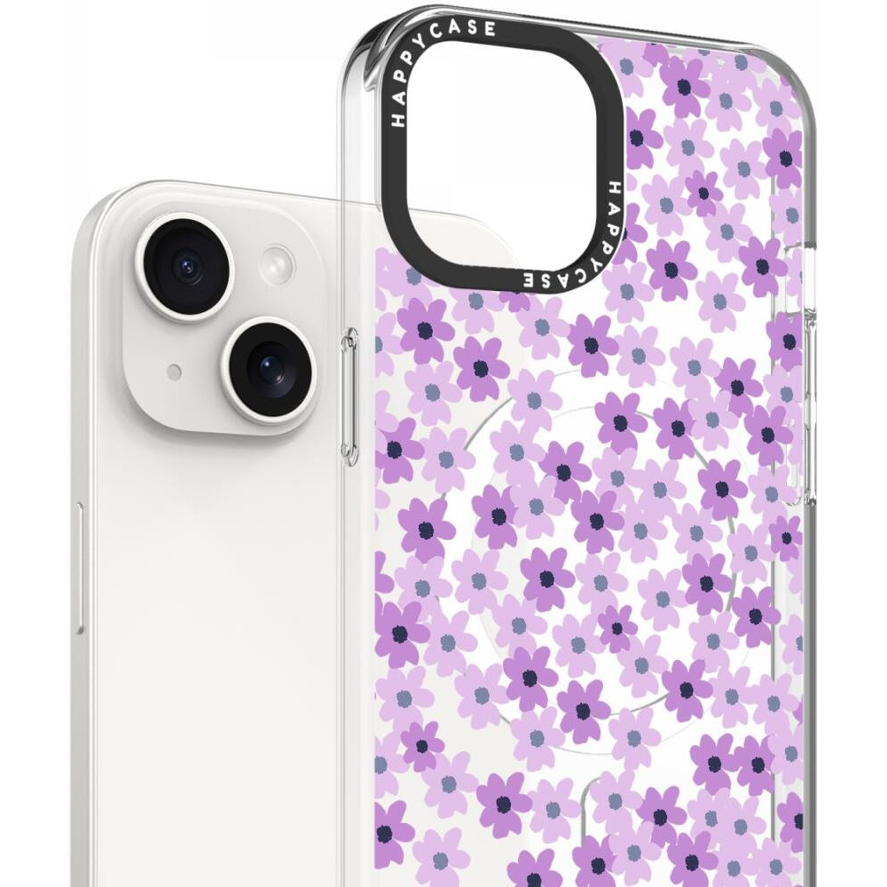 Θήκη iPhone 14 / 13 HappyCase Joy Διάφανη Σκληρή με MagSafe - Purple Floral (8719246466953)